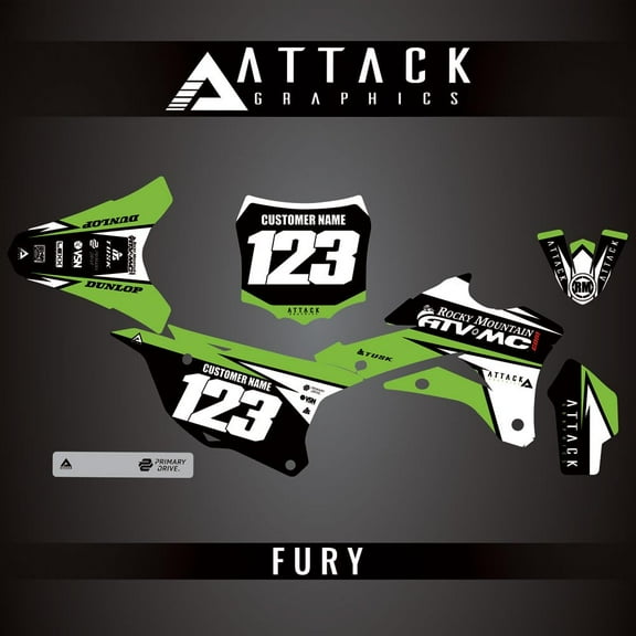 Attack Graphics Custom Fury Complete Bike Graphics Kit for Kawasaki KX100 2016