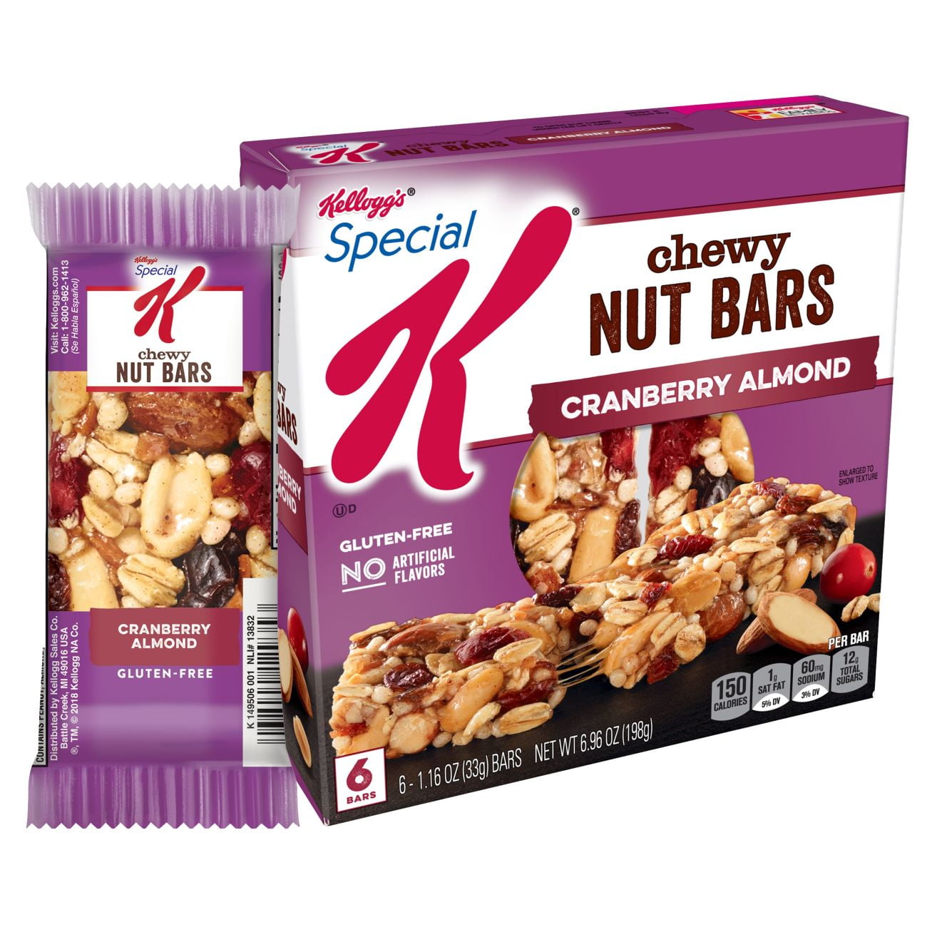 Kellogg's Special K, Chewy Nut Bars, Cranberry Almond, Gluten Free, 6.