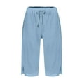 thumbnail image 6 of Huankd Bermuda Shorts For Women Linen Shorts Knee Length Elastic Waist Long Shorts Casual Summer Shorts Petite Capri Pants Dressy Beach Comfy Pull On Shorts With Pockets Light Blue XL, 6 of 8