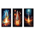 thumbnail image 2 of Designart "Stellar Voyage with the Rocketship III" Rocketship Framed Wall Art Set Of 3 - Multi-Color Rocketship Frame Gallery Set For Office Decor, 2 of 7