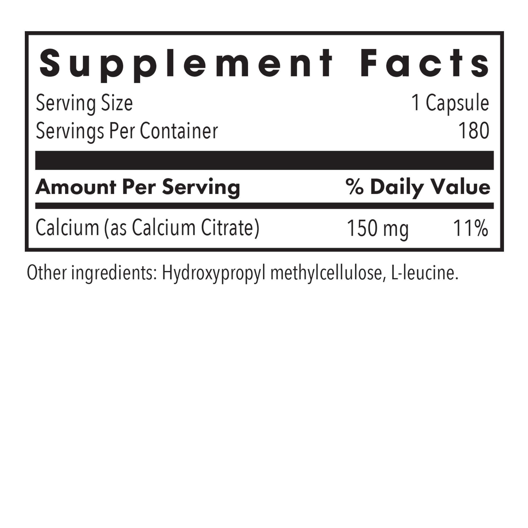 ARG Calcium Citrate - Delivers 150 mg Calcium - Well-Absorbed Mineral for Bone & Cellular Function - 180 Servings - 180 Capsules