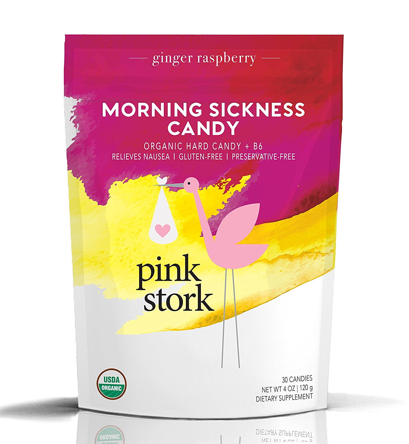 Pink Stork Organic Morning Sickness Candy Ginger Raspberry (30 candies