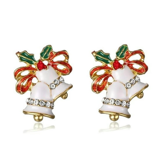 Christmas Crystal Enamel Bell Earrings Stud Dangle Hook Women Xmas Party Gift-default
