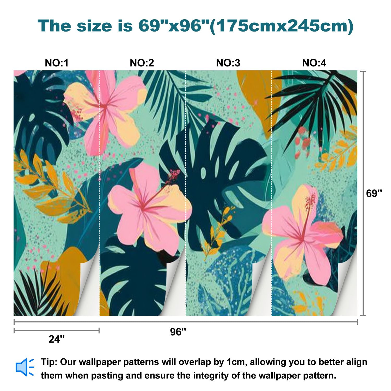Peel and Stick Wallpaper Tropical flowers Mid Century Modern Art Future Abstract artistic palm Modern Art Wall Mural Decor Self Adhesive and Removable 69in x 98in