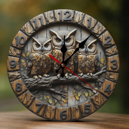 Wall Clock Decorative - Vintage Owl Family Print 2D Vintage Wall Clocks Battery Operated Silent Non-Ticking for Bedroom, Living Room, Kitchen, Office, Classroom, 10 Inch