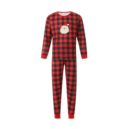 

Genuiskids Christmas Pajamas Parent-child Nightwear Outfits Red Long Sleeve Printed Tops Pants Holiday Pjs Party Sleepwear for Men Women Kids