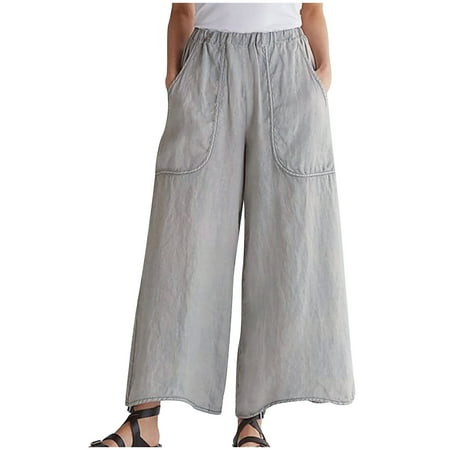 

Ersazi Womens Pajama Pants Women S Fashionable Straight Tube Elastic Wide Leg Cotton Linen Loose Casual Pants On Clearance Gray Cargo Pants Xxxxl