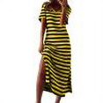 thumbnail image 1 of Robes d'Été Robe Femmes Mode Été Casual Manches Courtes V-Cou Robe d'Impression en Vrac Jaune XL, 1 of 5