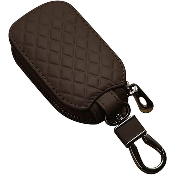 Marrón - Llavero de coche, llavero de cuero, protector de llave de coche, llavero deslizante, llavero de coche con gancho de metal, llavero para hombre y mujer (1 pieza)