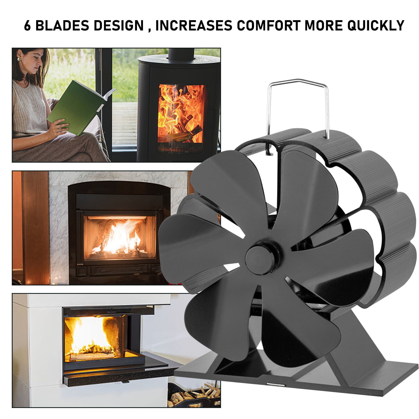 KQJQS Wood Stove Fan Heat Powered, 6 Blades Thermoelectric Fan for