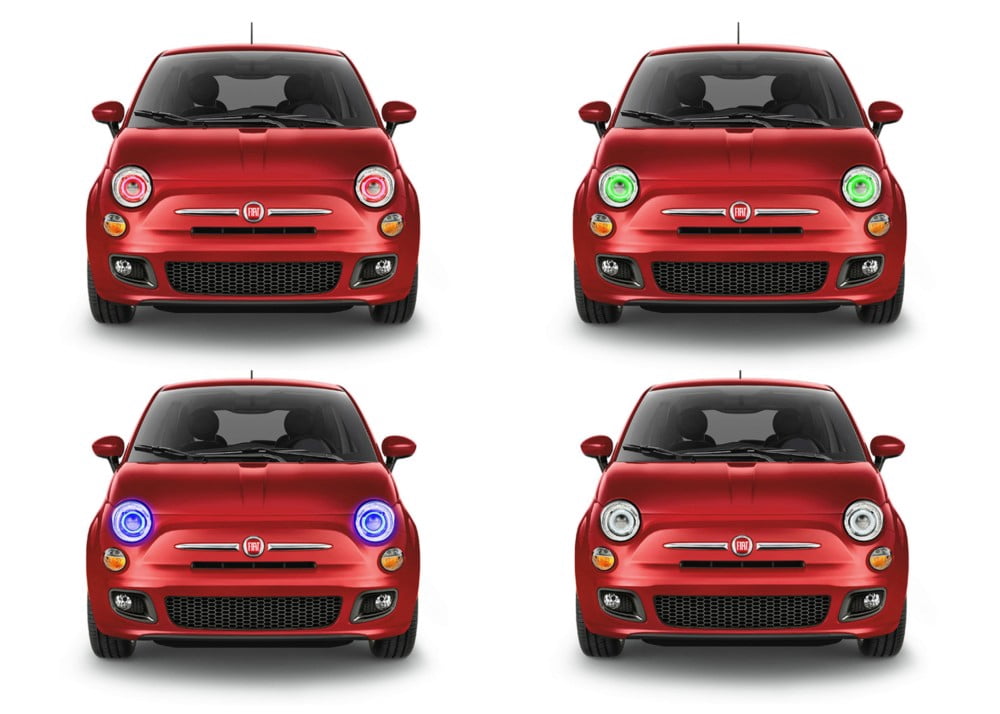 FK Set LED DRL Headlights Halo Projector Fiat 500 2007+ black 150 LHD main image 1