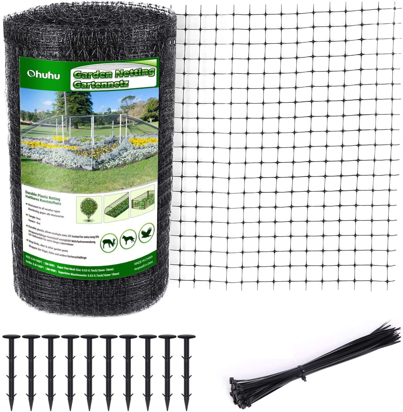 HISRFOCSP 6.8 x 100 FT Heavy Duty Bird Netting with Cable Ties & Ground