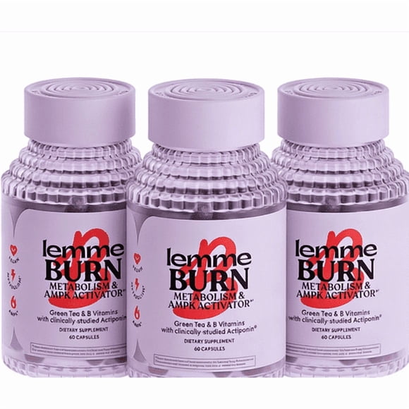 3 PACK Lemme Burn - Metabolism, Belly Fat Burning + AMPK Activating Supplement for Men & Women w/Clinically Studied Actiponin Gynostemma, Green Tea Extract, Vitamins B6 & B12 - Gluten Free, 60 Count
