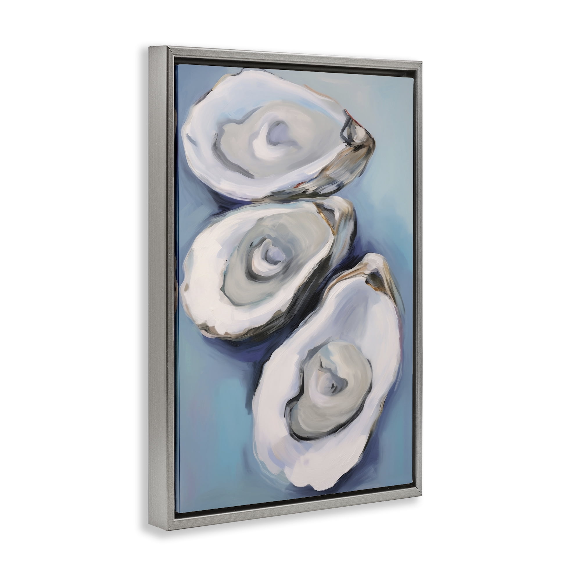 Stupell Industries Oyster Seashell Trio Animals & Insects Painting Gray Floater Framed Canvas Art Print Wall Art, 17 x 25
