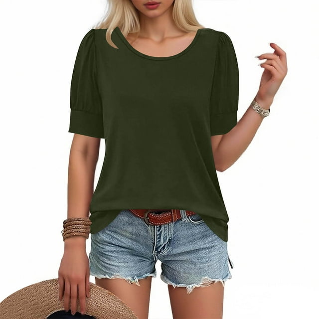Ounisa Womens 2025 Summer Sweater Top Short Sleeve Blouses Dressy Casual Shirts Business Tops Cute Vacation Tunic