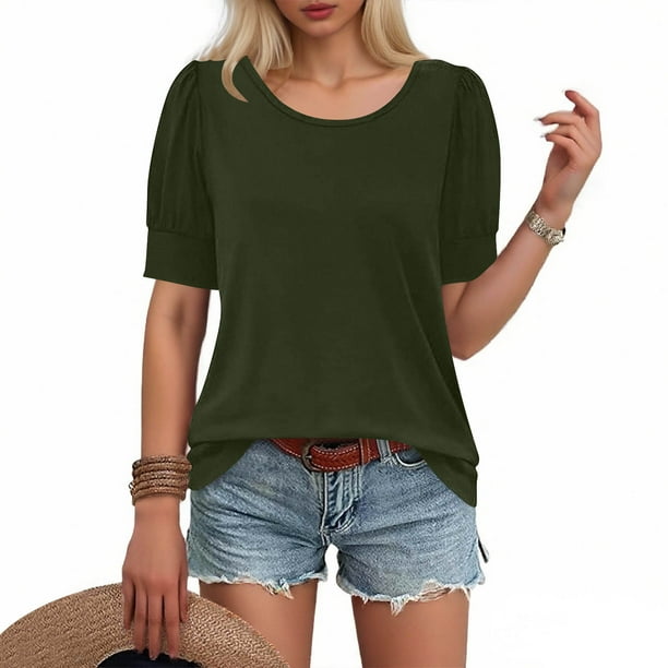 Ounisa Womens 2025 Summer Sweater Top Short Sleeve Blouses Dressy Casual Shirts Business Tops Cute Vacation Tunic