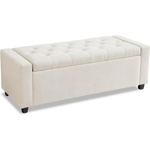 Redlife Storage Ottoman , End of Bed Storage , 19 x 48 x 16.5 in, Button Tufted Bedroom  with Storage, Storage  with 400LBS Load, Ottoman for Bedroom, Living Room, Entryway(Beige)
