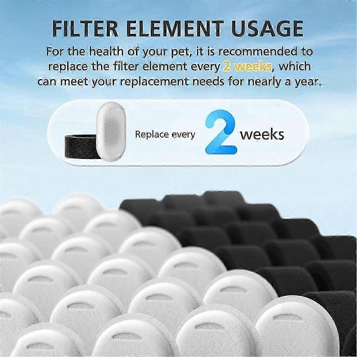 50 Pack Cat Water Fountain Filters for 108/3.2L & 67oz/2L Stainless Steel Pet Water Dispenser