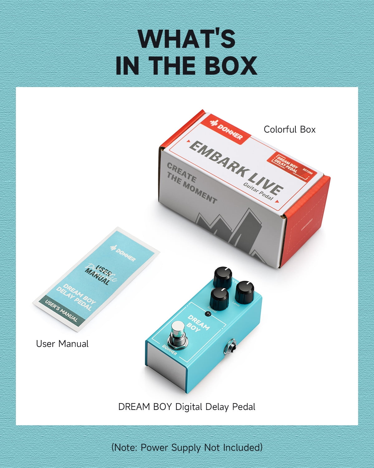 Donner Guitar Delay Pedal, Blue Mini Delay Guitar Effect Pedal Vintage Delay True Bypass