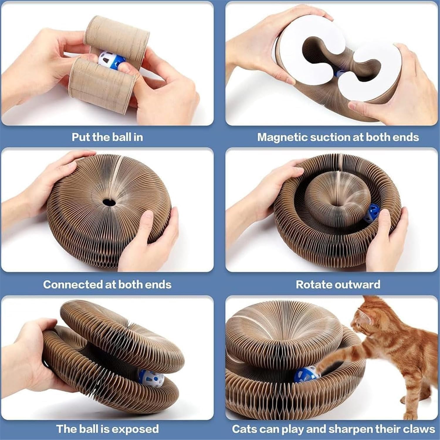 Marlene Kitty Kurlz, Kitty Kurlz Cat Toy, Kitty Curls Cat Toy, Magic Cat Scratching Board Toy, Interactive Cat Ball Toy, Foldable Cat Scratch Board Toy with Bell for Indoor Cats (1pc)