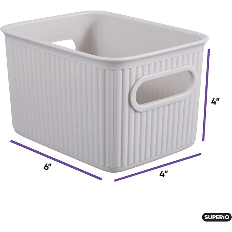 4 Pack White Plastic Baskets with Gray Handles, Narrow Storage Bins for  Organizing, Kitchen and Bathroom Shelves, Small Nesting Containers (5 Inch)