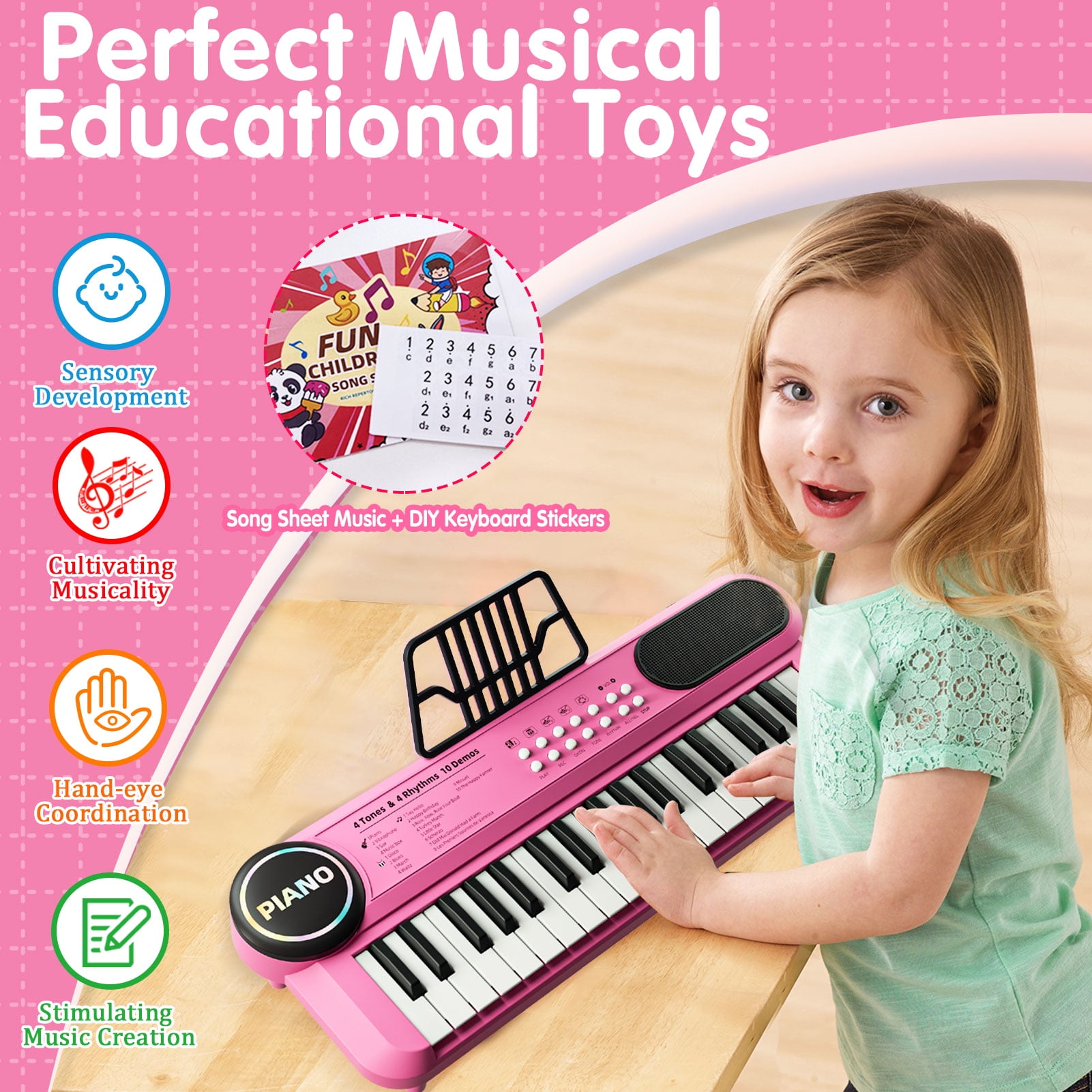 37 Keys Piano Toy for 1 2 Year Old Kids,Piano Keyboard for Toddler 1-3, with Microphone,Birthday Gifts for 3 4 5 Year Old Girls