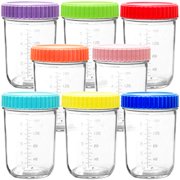 Youngever Glass Baby Food Storage, 8 Ounce Baby Food Glass Containers with Airtight Lids, Glass Jars with Lids, 8 Assorted Colors