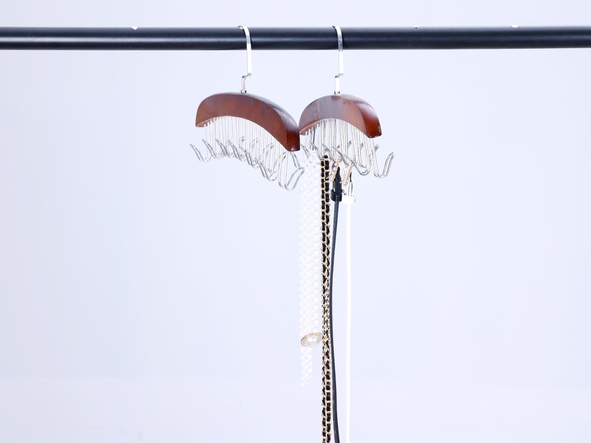 Unique Bargains Bra Hangers Wood Tank Top Hanger with 8 Hooks 2 Pcs Dark Brown