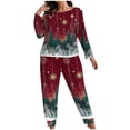 thumbnail image 2 of XUNKUSGA Christmas Plus Size Pajamas for Women Set Casual Long Sleeve Top with Wide Leg Pants 2 Piece Womens Pajamas Soft Cozy Pjs Classic Print Pjs Sets for Women, 2 of 7