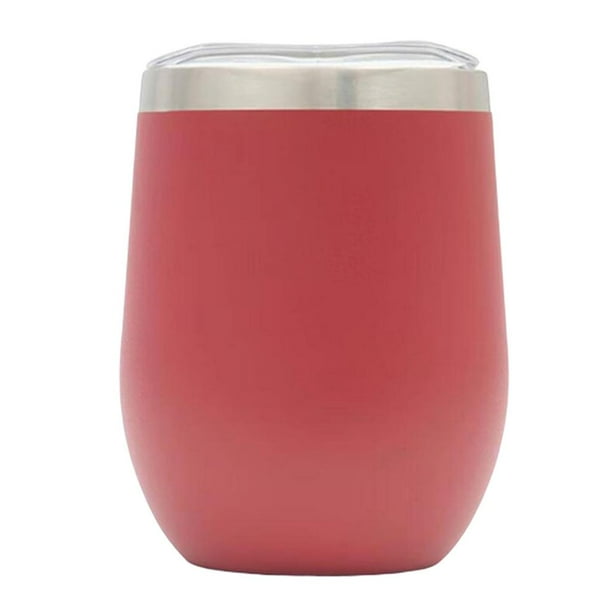 Vaso de 12 oz, vaso de material acero inoxidable sin vástago con tapa, matraz de doble pared con aislamiento al vacío para , oficina, vino, caf rojo Yotijar Vaso térmico inoxidable