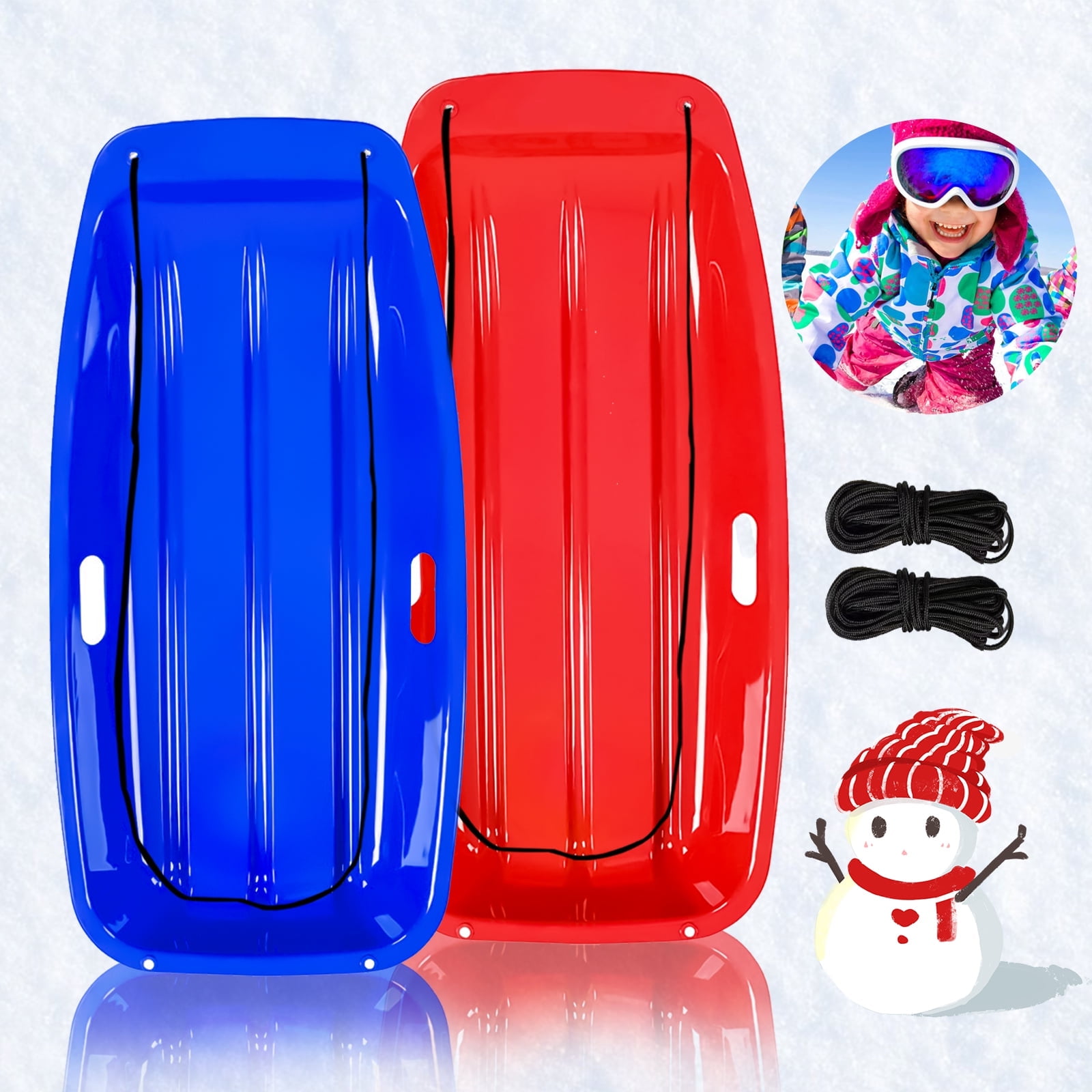 Superio Round Snow Saucer Sleds- 24" Plastic Disc Sleds For Kids And Adults Heavy Duty Sled Discs With Handles For Downhill Sledding Winter Outdoor Sports Red Blue Green