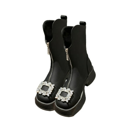 

Fesfesfes Women s Fall Single Boots Thick Sole Platform Heel Front Zipper White Short Boots Rhinestone Slim Boots Black Boots For Women Knee High 6(37)