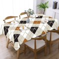 thumbnail image 3 of Black And Gold Argyle Harlequin Rectangular Tablecloth 55"x70" with Lace Edge, Washable Durable Table Cover for Dining, Indoor Outdoor Home Restaurant Decor, 3 of 5