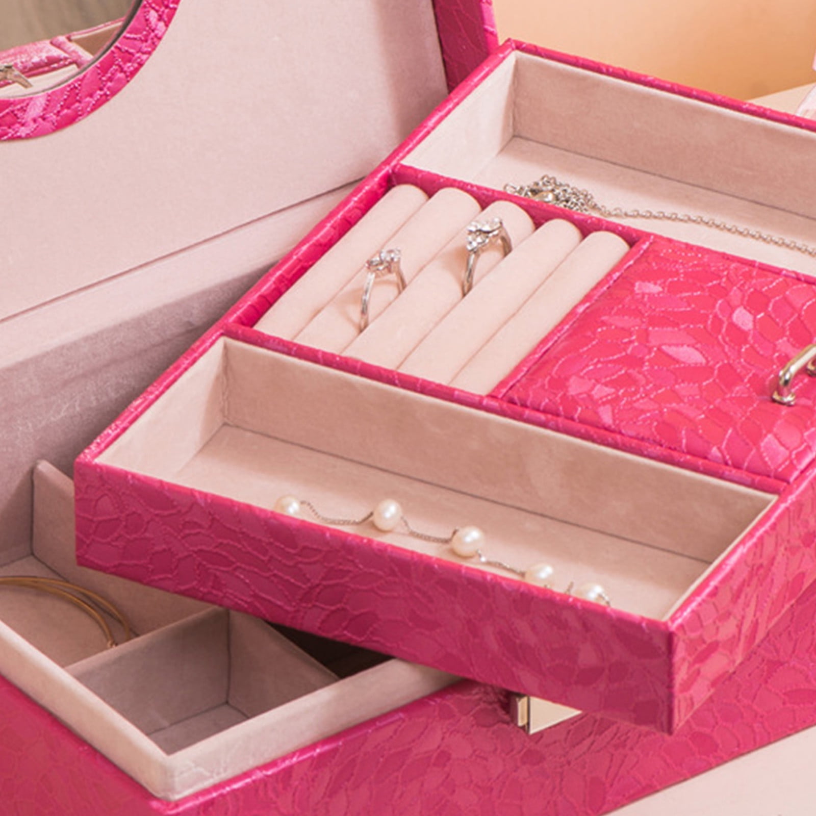 Jubipavy Jewelry Box With Lock And Mirror Jewelry Organizer Storage Case With 2-Layers Display For Earrings Bracelets Rings Watches