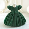 thumbnail image 2 of Jalioing Bubble Sleeve Princess Dress for Kids Girl Bow Ruched Puffy Dresses Birthday Party Baby Girls Skirts (4-5 Years, Green), 2 of 7