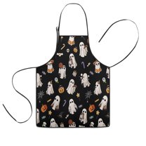 Costumed Ghost Halloween Pattern Kids Aprons for Girls and Boys,Adjustable Neck Strap Toddler Aprons for Kids Cooking Baking,23.6"x19"