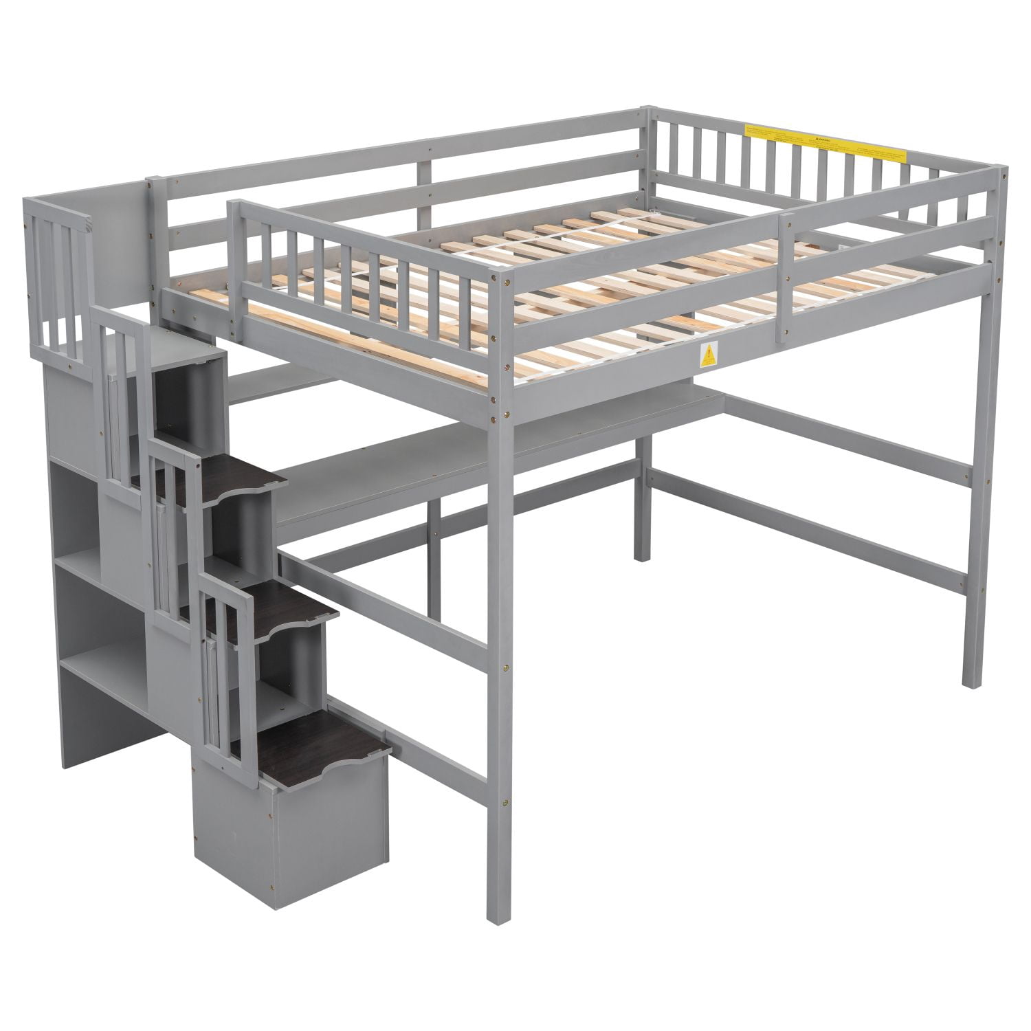 Asteroutdoor Full-Over-Full Bunk Bed with Twin Trundle, Storage Drawers, Desk, USB Outlets, Gray, 94.9 in x 54.1 in x 65.4 in
