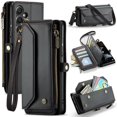 thumbnail image 1 of Funda tipo cartera para Samsung Galaxy A16 con bloqueo RFID, tarjetero, cremallera y ranura para billetes, correa de hombro magnética de piel sintética suave para Samsung Galaxy A16, 1 of 9