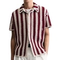 thumbnail image 1 of Blusa y camisa de manga corta con cuello vuelto Camisa de punto a rayas para hombre con flores de crochet Mangas cortas Ropa exterior de verano ahuecada Top/camisa de manga corta con cuello vuelto Top, 1 of 5