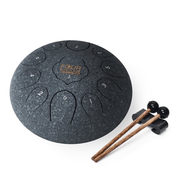 Woodty 10'' Carbon Steel Tongue Drum 11-Tone Set - Drumsticks, Pad, Finger Guards & Scale Stickers Included, Army Blue