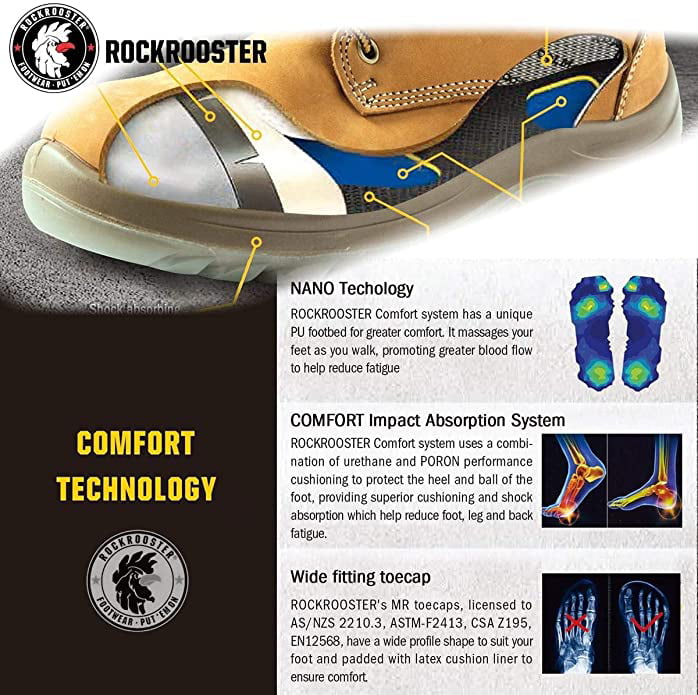 Ankle Support ROCKROOSTER Woodland Work Boots for Men Electric Hazard AK639 Non-Slip AK669 Metal-Free Comfortable AK609 AK869 6 inch Composite Toe Lace up Leather Boots Waterproof 
