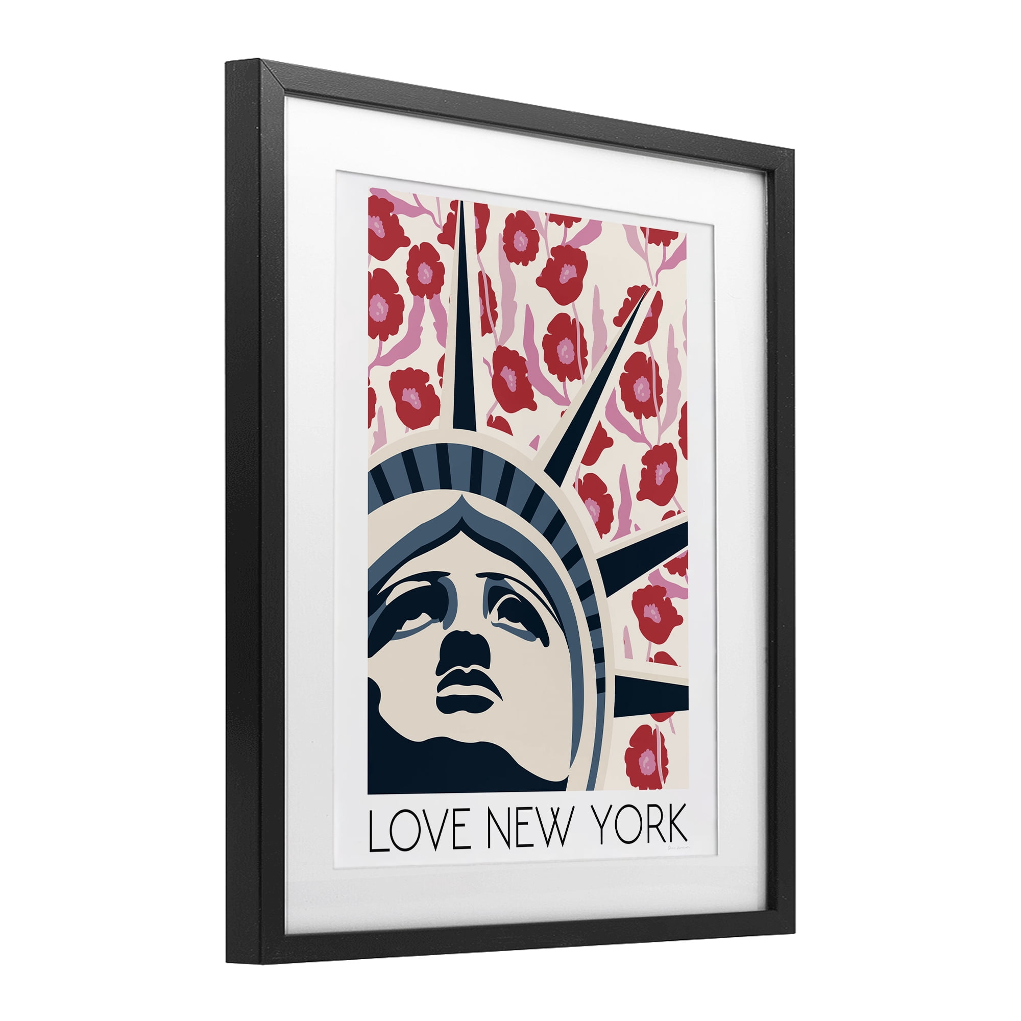 Stupell Industries Groovy Florals Love New York Black Framed Print Under Glass, design by Omar Escalante