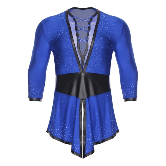 RUNQHUI Mens Ballrooms Latin Tango Flamenco Dance Blouse Top Shiny V Neck Long Sleeve Shirt for Ballet Royal Blue M