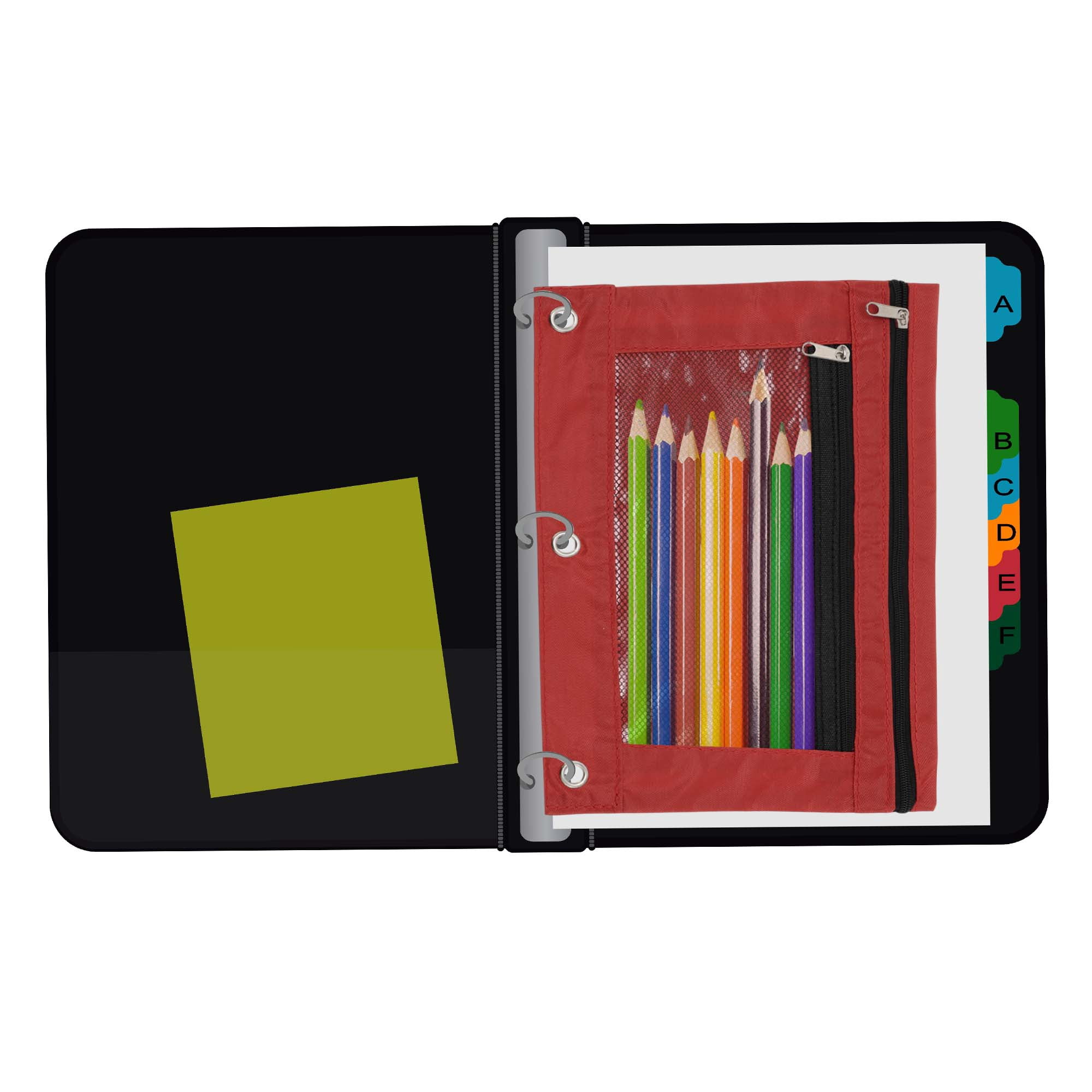 Unique Bargains Smooth Zipper Clear Mesh Double Layer Pencil Case for 3 Ring Binder Red