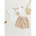 thumbnail image 2 of Arvbitana Toddler Infant Boys Casual Outfits Crew Neck Short Sleeve Contrast Color Button Shirt and Stretch Waist Shorts Summer Clothes 0-3T, 2 of 8