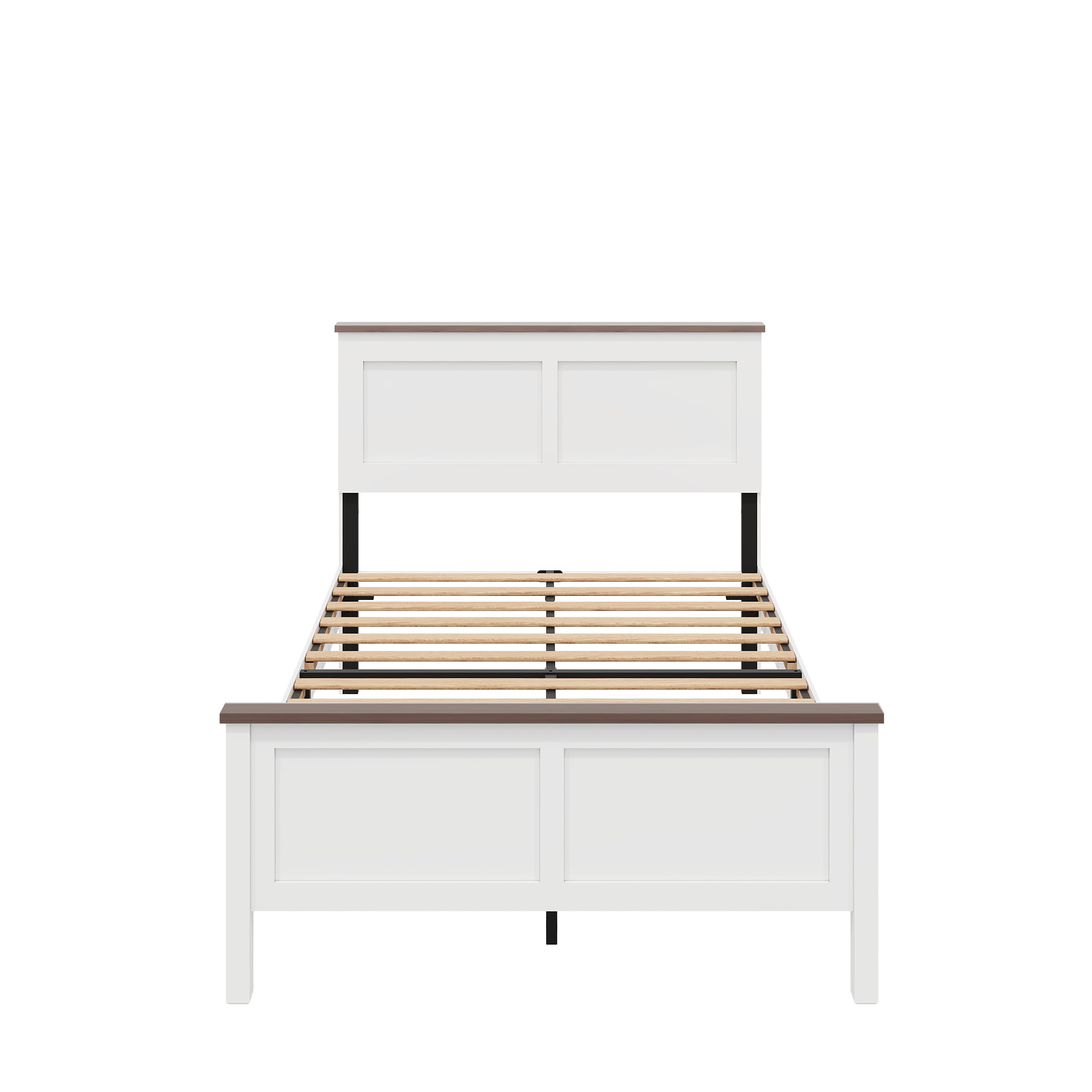 SESSLIFE Twin Size Bed Frame, Wood Platform Bed Frame with Headboard and Footboard, Farmhouse Style Twin Bed Frame with Strong Wood Slat Support, Holds 350 lb, No Box Spring Needed, White