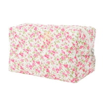 Women Portable Little Flower Pattern Makeup Bag for Travel Vacation Red Green Cotton