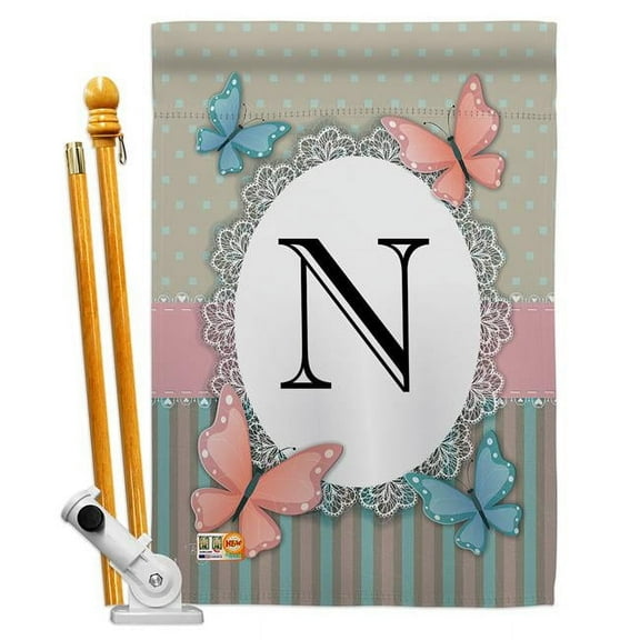 Breeze Decor BD-BG-HS-130144-IP-BO-D-US14-BD 28 x 40 in. Butterflies N Initial Garden Friends Bugs & Frogs Impressions Decorative Vertical Double Sided House Flag Set & Pole Bracket Hardware