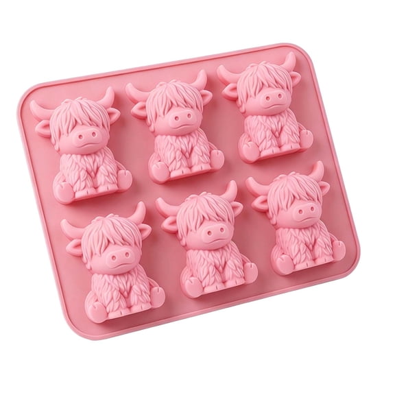 Highland Cow Ice Tray,6 Cavity Silicone Ice Molds,Reusable Silicone Ice Tray for Drinks, Cocktails,Bar and Party Use,Pink