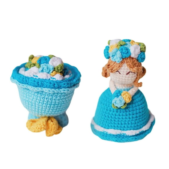 Double Crochet Flower Bouquet Doll Handmade Bridal Dress Knitting Craft For Women And Girlfriends